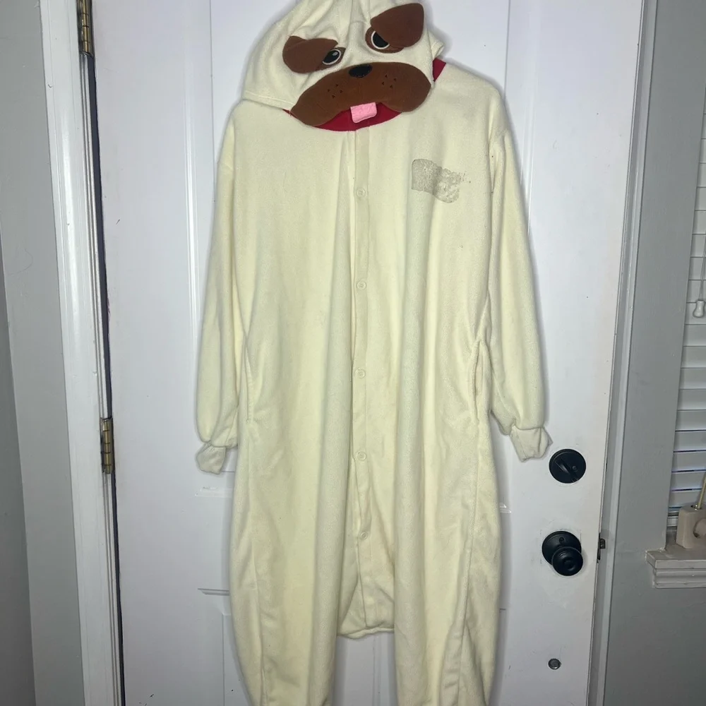Bulldog White Brown Dog Costume Onesie One Piece Halloween Cosplay